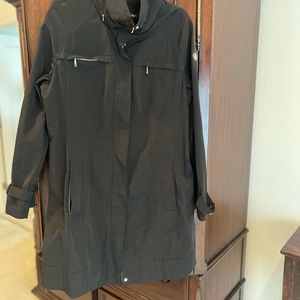 Calvin Klein black raincoat.